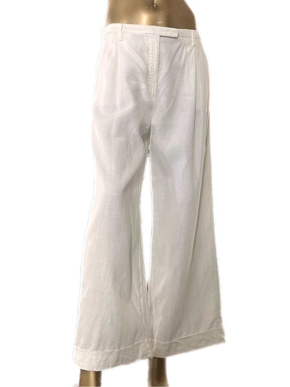 Massimo Dutti Linen Cotton Wide Leg Cuffed Trouser Pants Size 8 Minimalist White